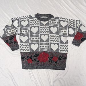 Vintage 80s 90s Y2K Heart & Rose Valentine Crew Neck Sweater Aprox Size Med READ